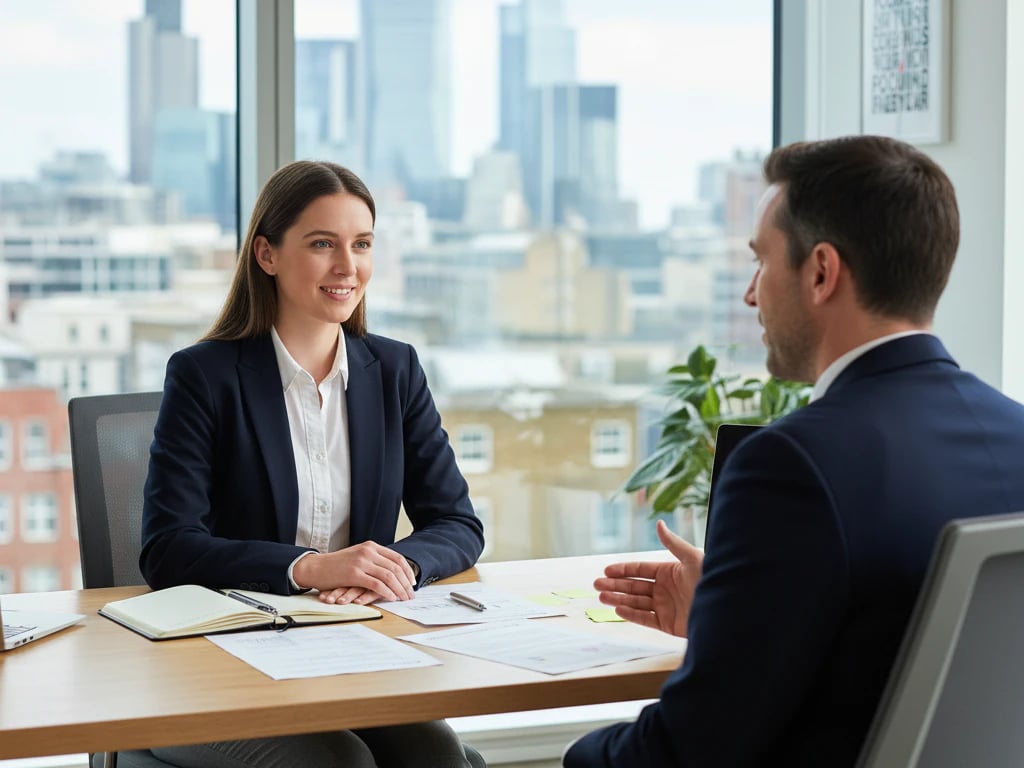 Professional having a confident conversation with manager about salary increase